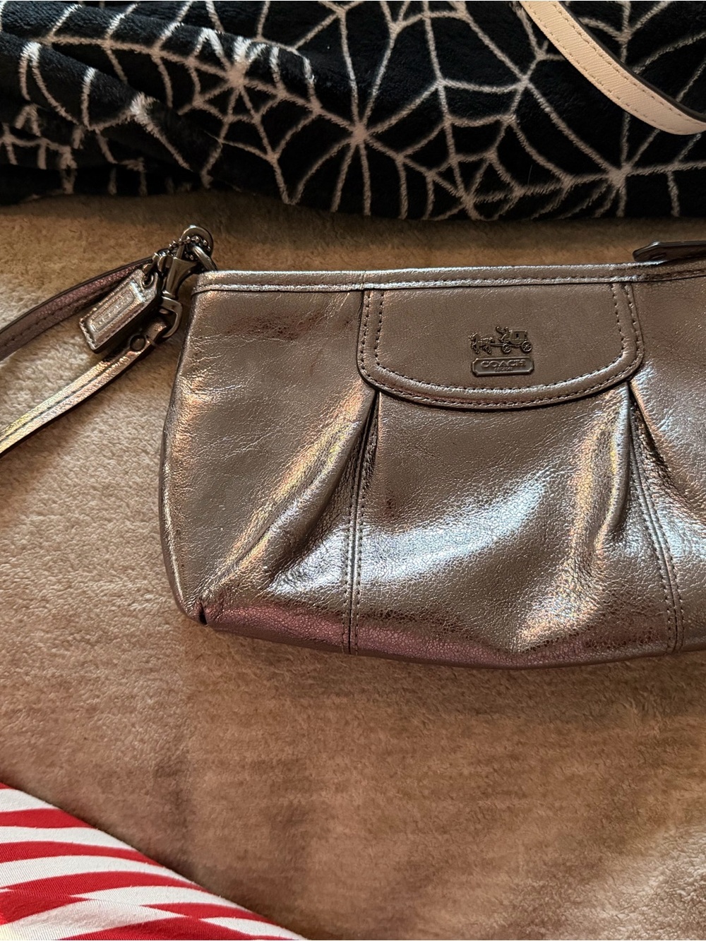 Coach Metallic Pewter Wristlet Clutch - Shimmering Silver Tone